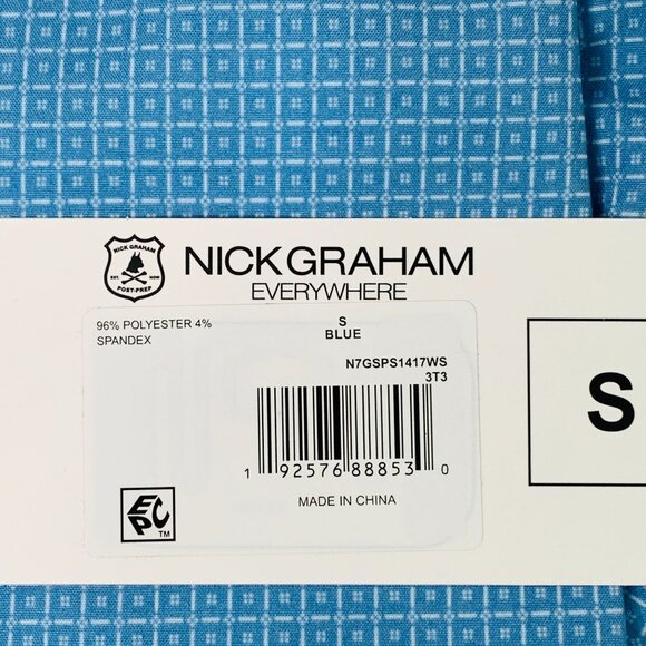 Nick Graham Men's Shirt S Printed Performance Stretch Short Sleeve Shirt Blue S - Picture 11 of 11